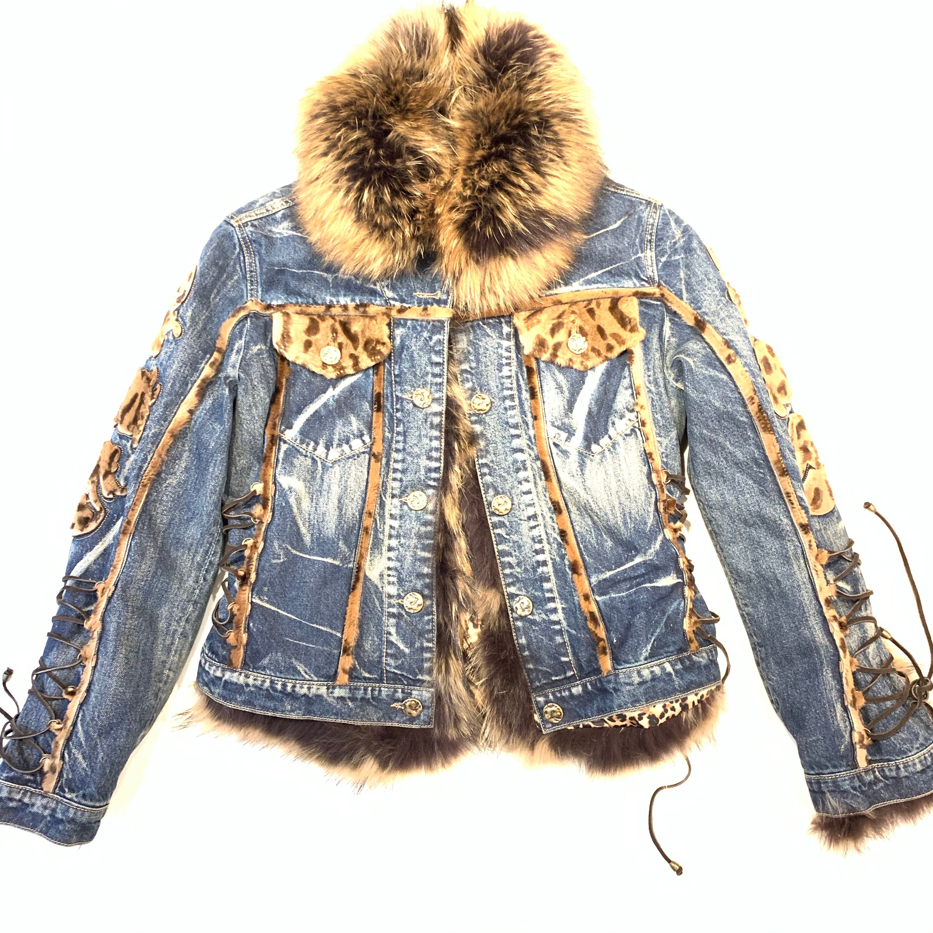 Giorgio Rotti Natural Fox Denim Biker Jacket - Dudes Boutique