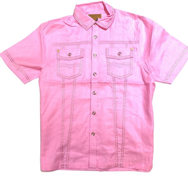 Prestige Pink Double Stitch Linen Shirt - Dudes Boutique