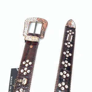 b.b. Simon Chocolate Skull Fully Loaded Crystal Belt - Dudes Boutique