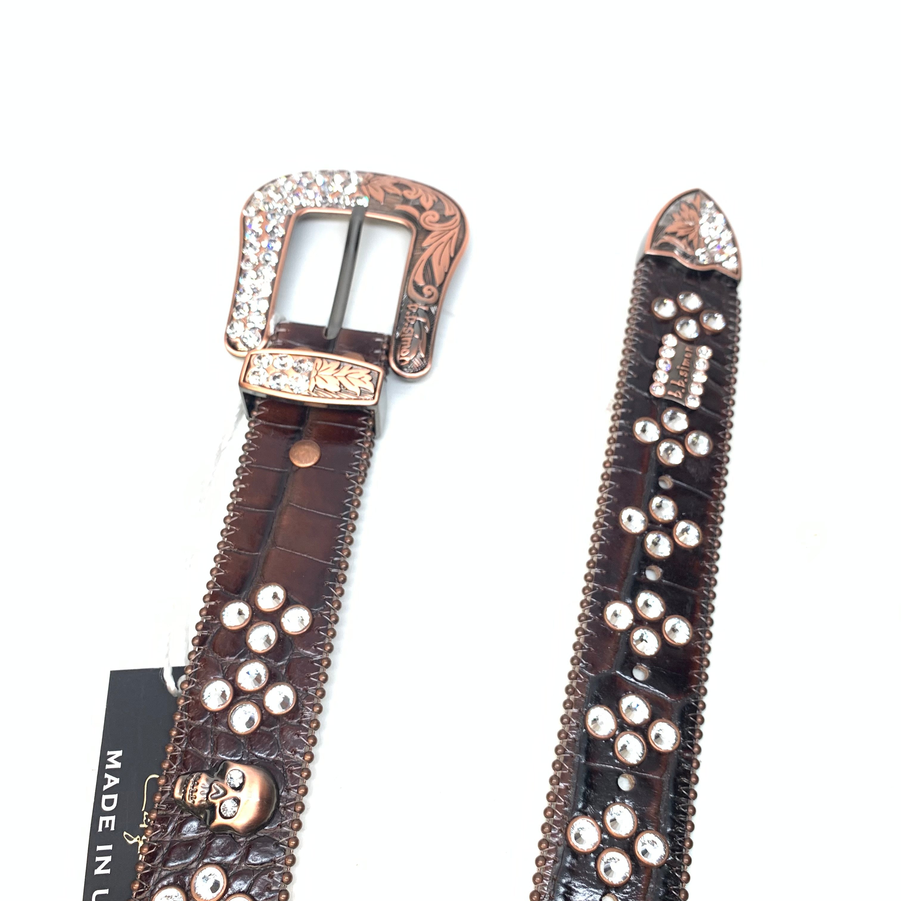 b.b. Simon Chocolate Skull Fully Loaded Crystal Belt - Dudes Boutique