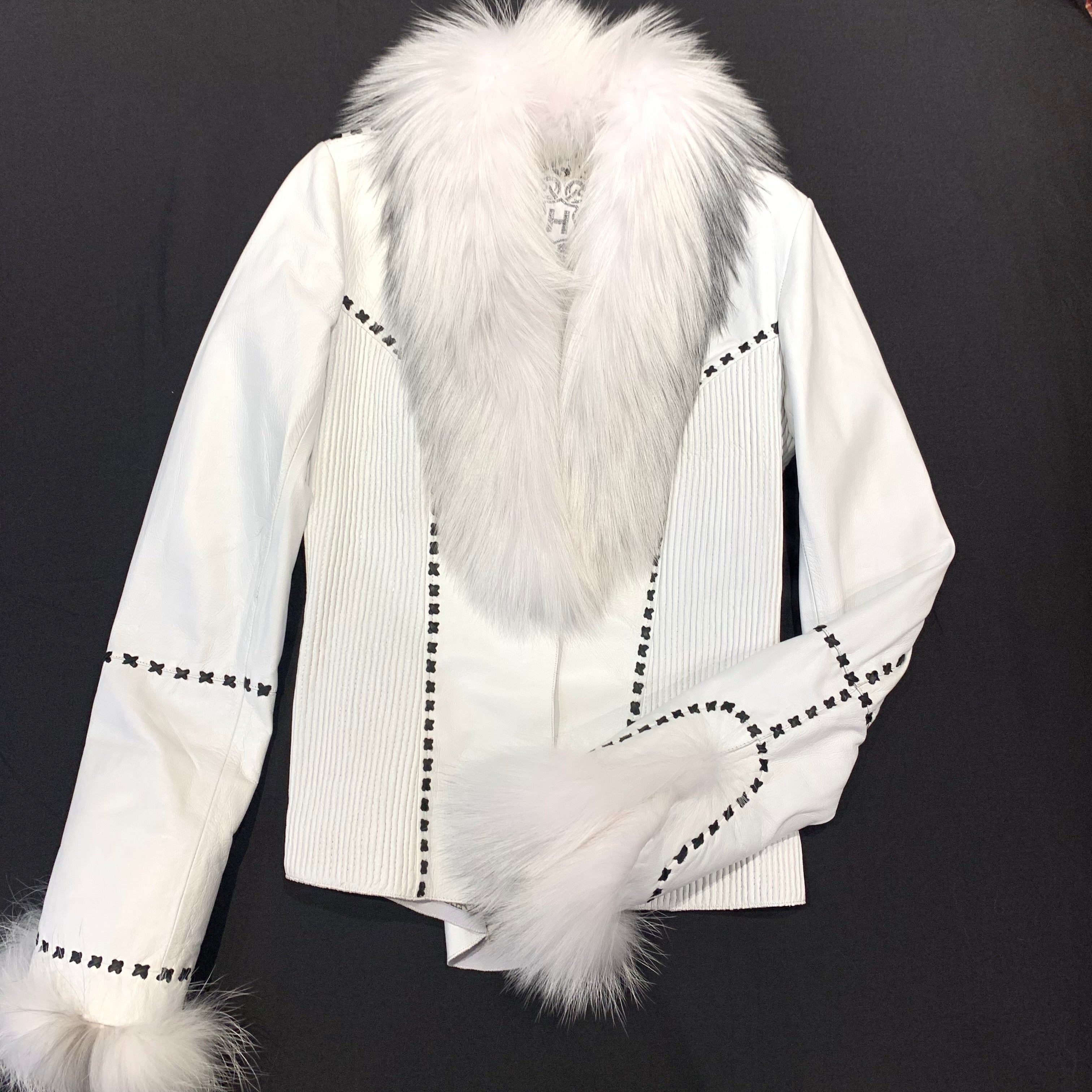 Hoss Couture White Fox Leather Stitched Jacket - Dudes Boutique