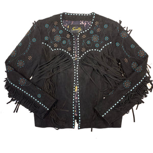 Scully Ladies Black Suede Fringe Beaded Jacket - Dudes Boutique