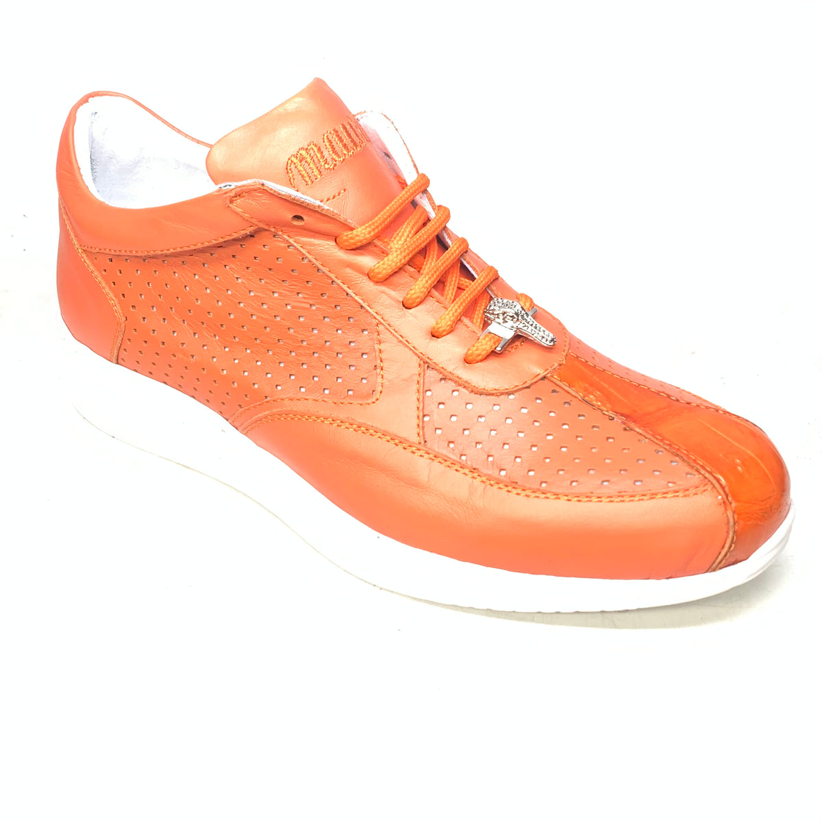 Mauri M770 Orange Arancio Perforated Crocodile Nappa Sneakers - Dudes Boutique