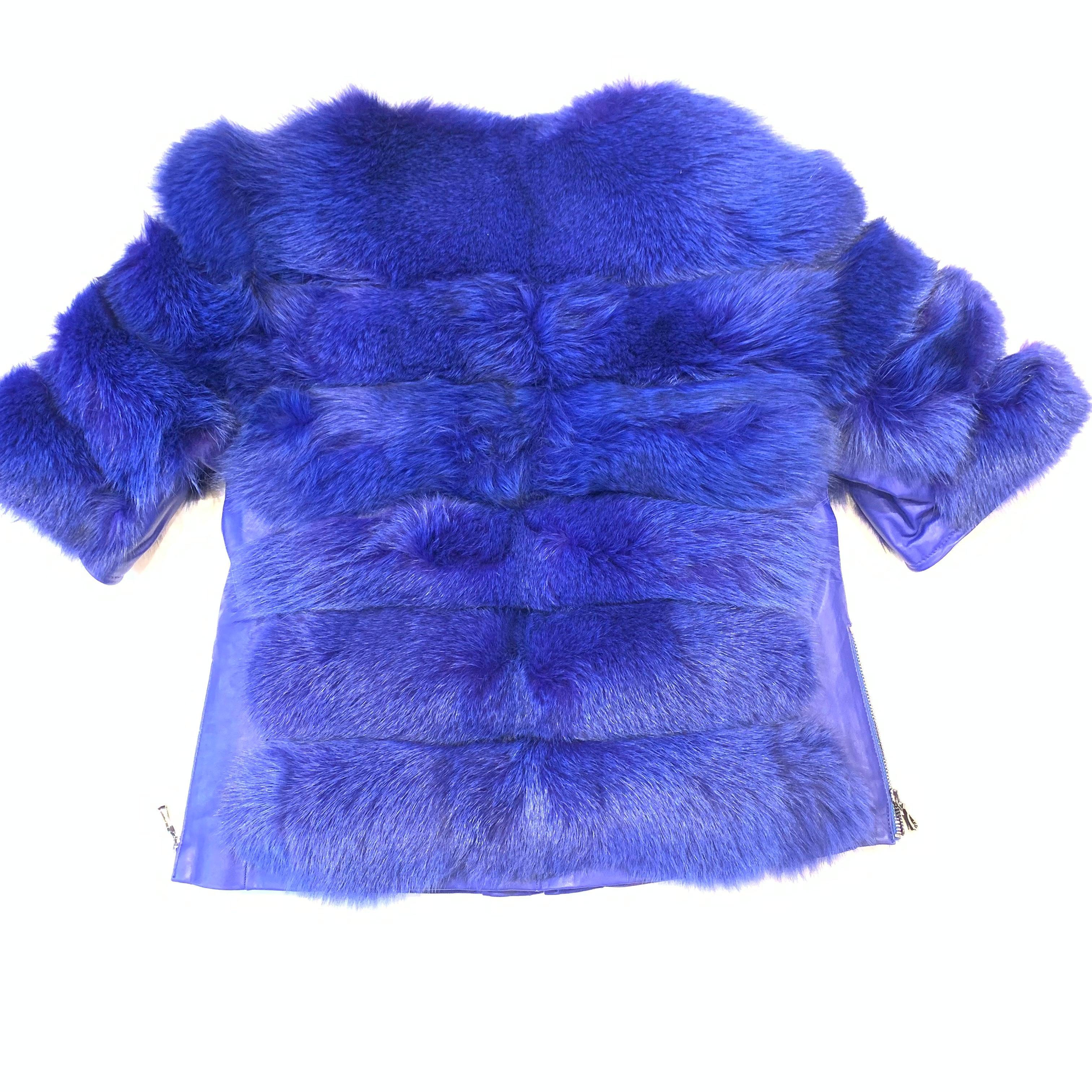 Kashani Ladies Blue Fox Fur Removable Sleeve Fur Coat - Dudes Boutique