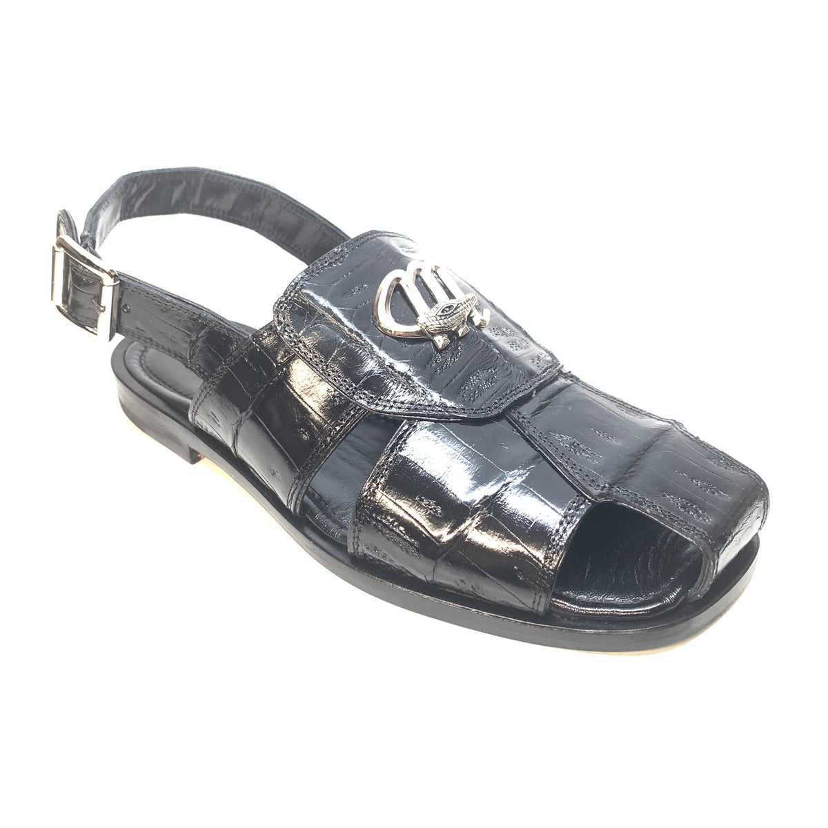 Mauri 5071 Black Silver Baby Crocodile Sandals - Dudes Boutique