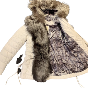 Barya NewYork Womens White Lambskin Fox Fur Coat - Dudes Boutique