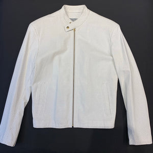 Kashani White Perforated Lambskin Chinese Collar Biker Jacket - Dudes Boutique