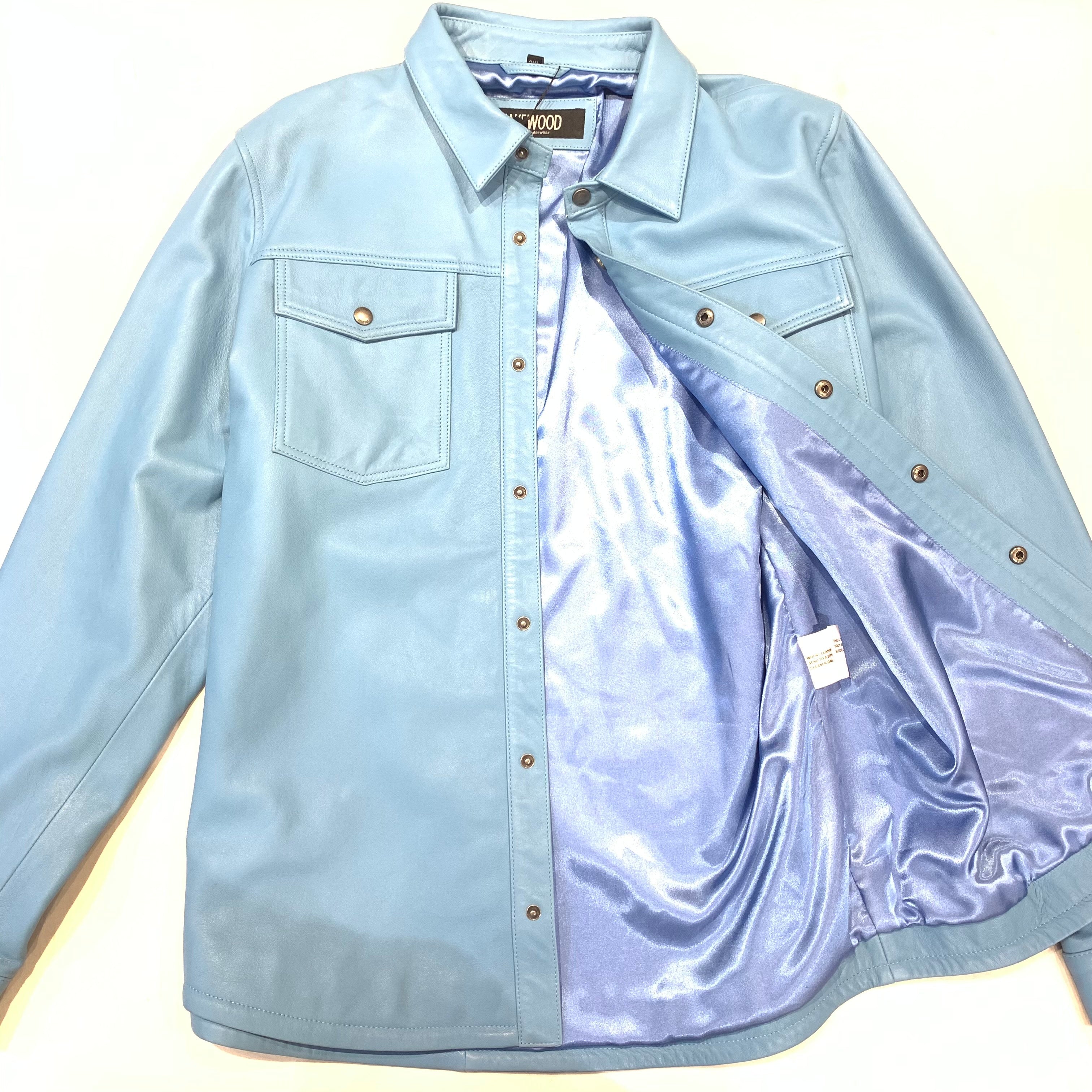 Kashani Men's Baby Blue Lambskin Button-Up Shirt - Dudes Boutique