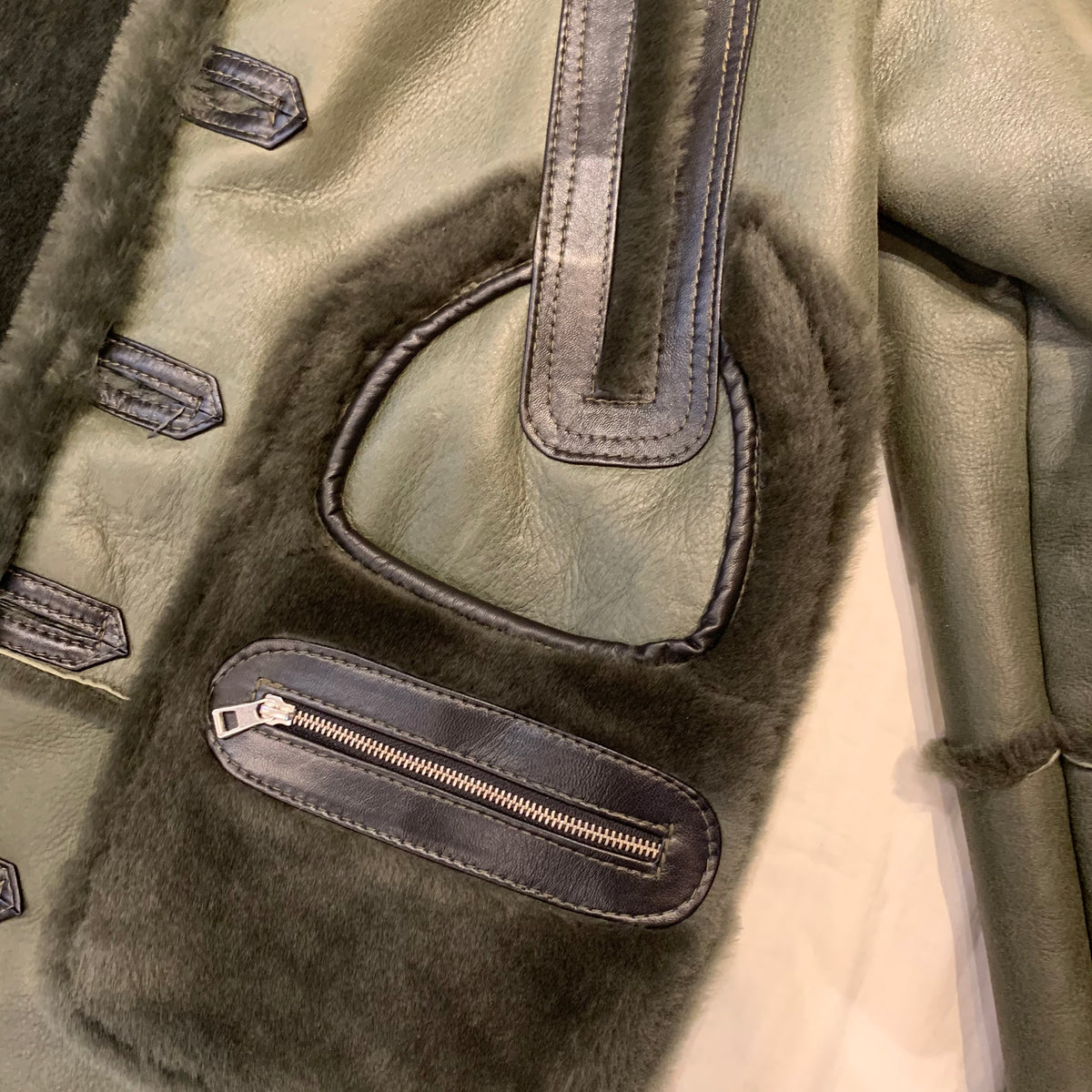 Daniels Leather Olive Green 3/4 Shearling Jacket - Dudes Boutique