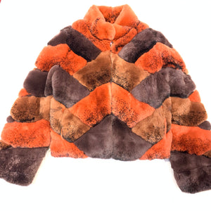 Kashani Ladies Pumpkin Reversible Rex Chinchilla Coat - Dudes Boutique