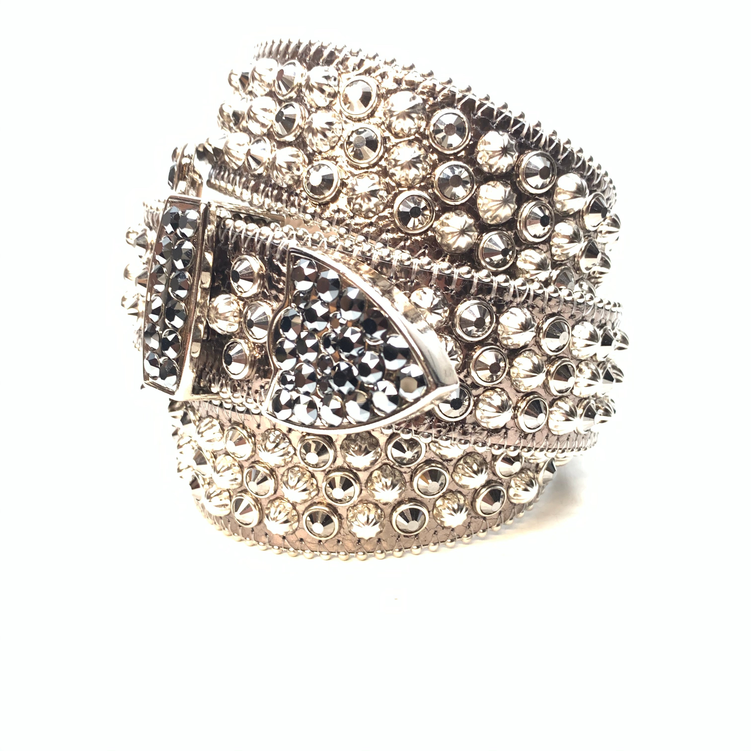 b.b. Simon 'Chrome Silver' Studded Crystal Belt - Dudes Boutique