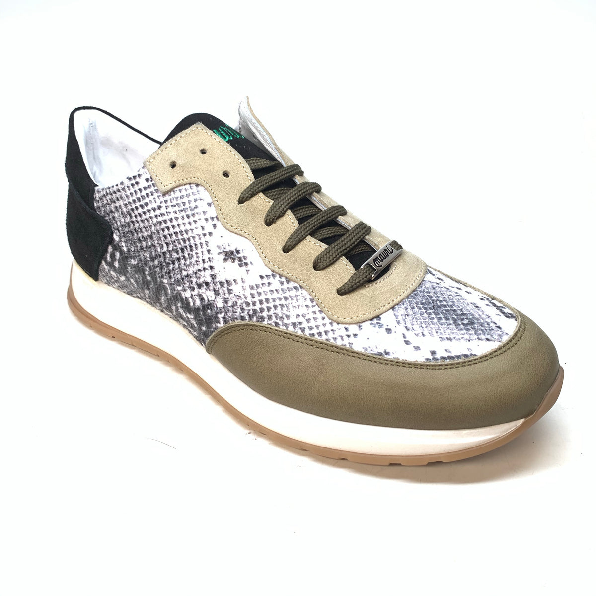 Mauri M728 Calf, Python Print, & Green Suede Sneakers - Dudes Boutique