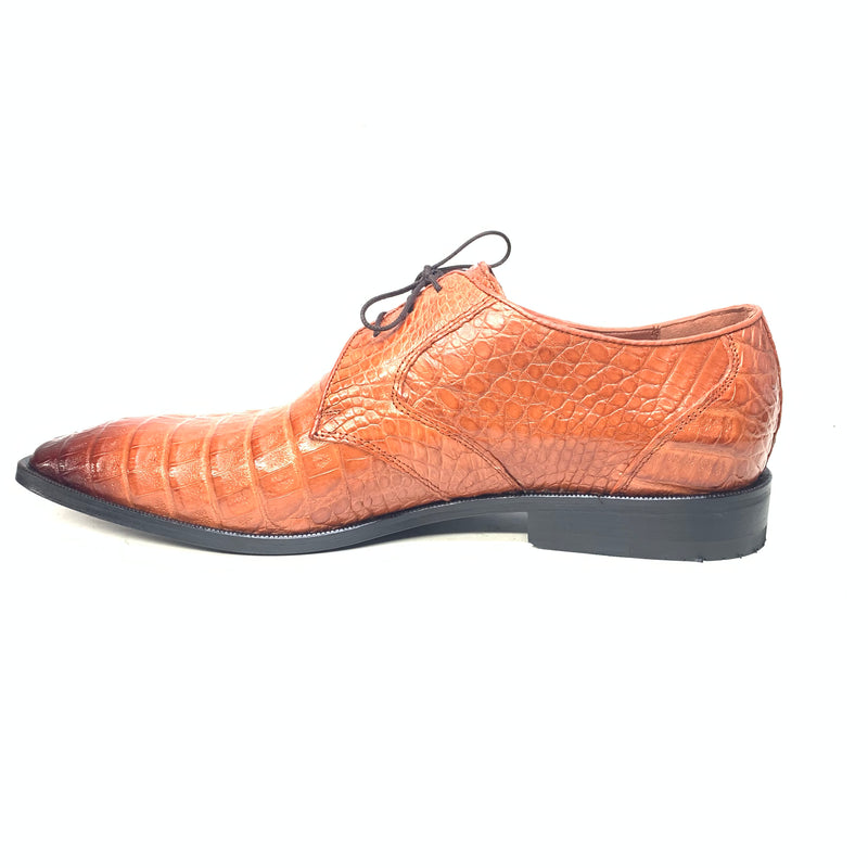 Los Altos Cognac All-Over Crocodile Lace Up Dress Shoes - Dudes Boutique