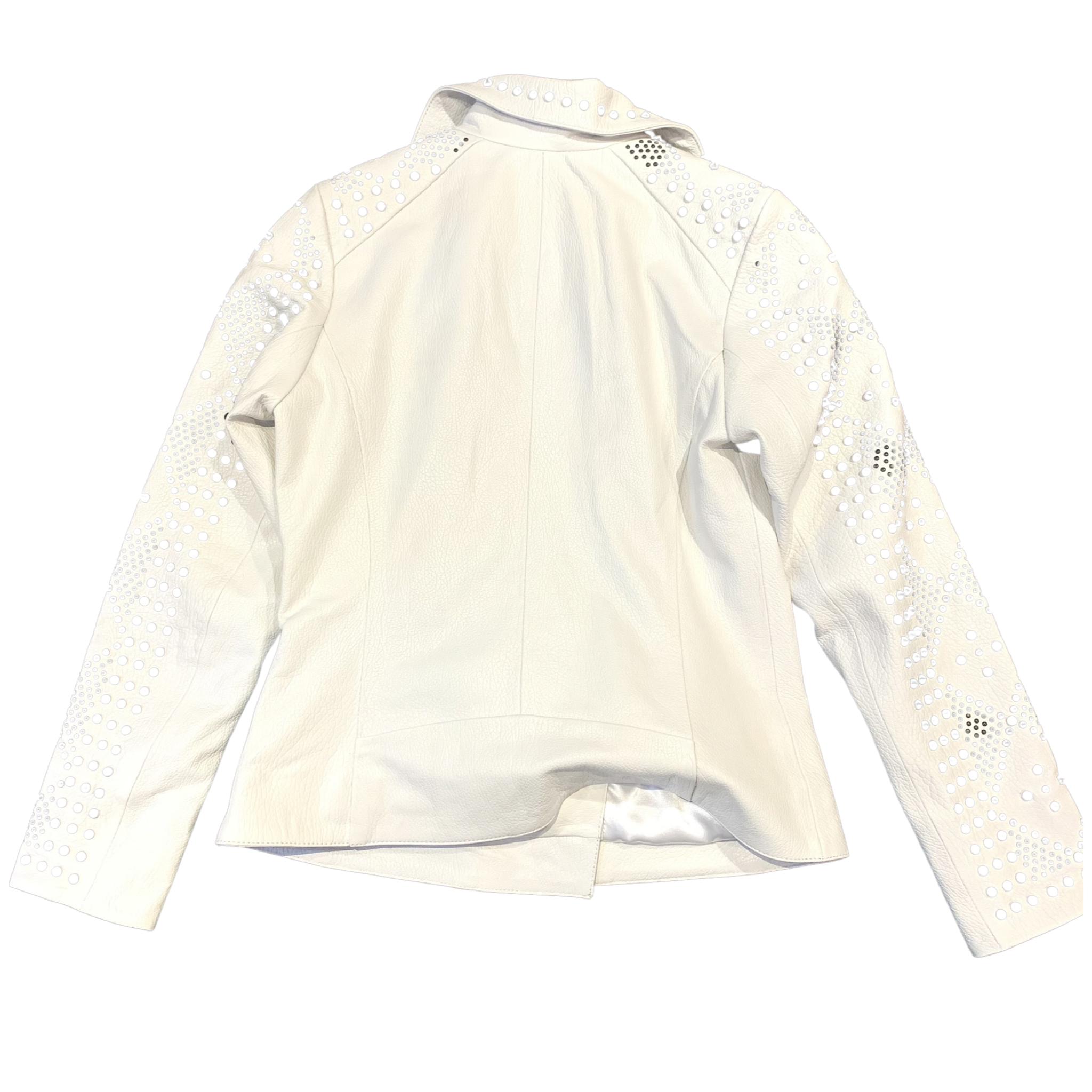 Barya NewYork Ladies White Spike Biker Jacket - Dudes Boutique