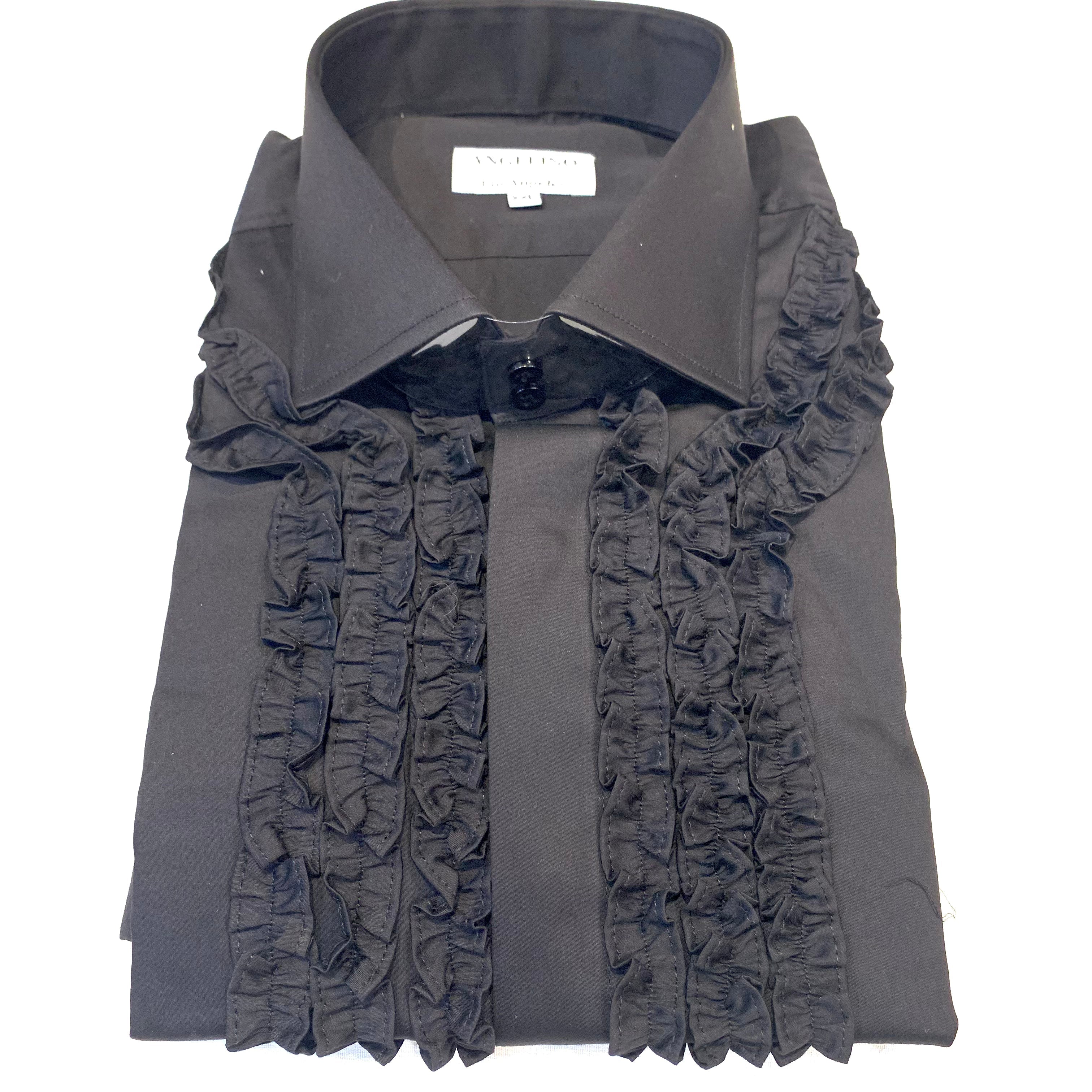 Angelino Black Tuxedo Ruffled Button Up Shirt - Dudes Boutique