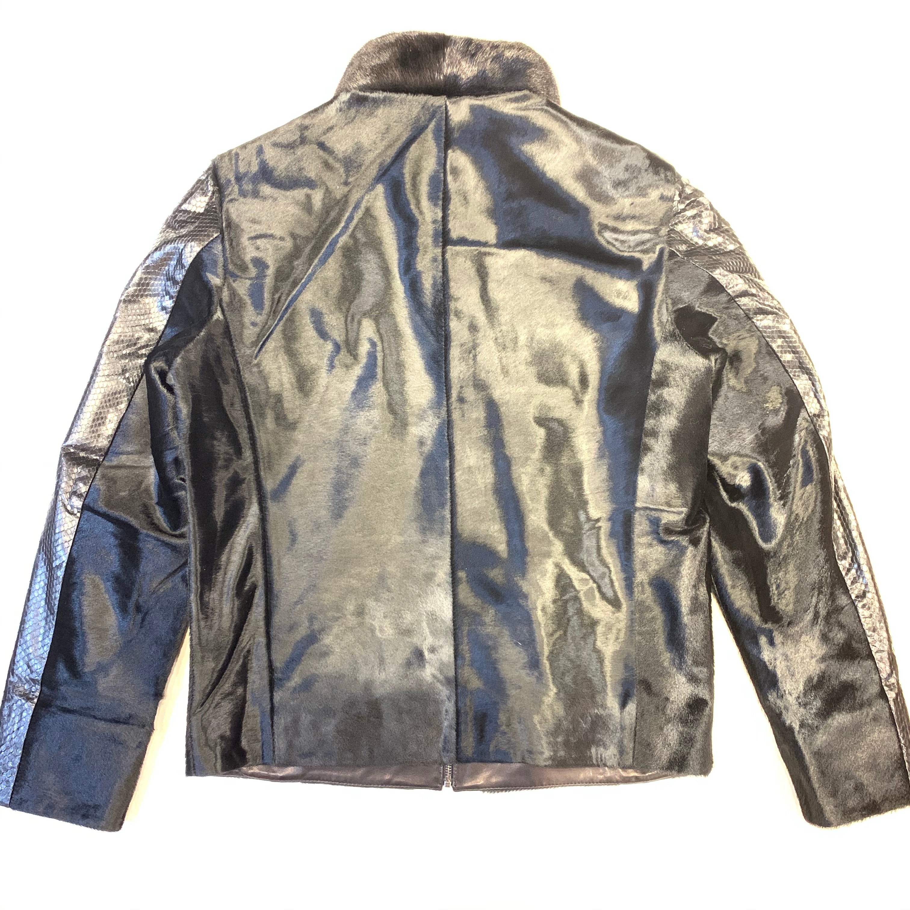 Barya NewYork Mink Collar Python Sleeve Pony Bomber Jacket - Dudes Boutique