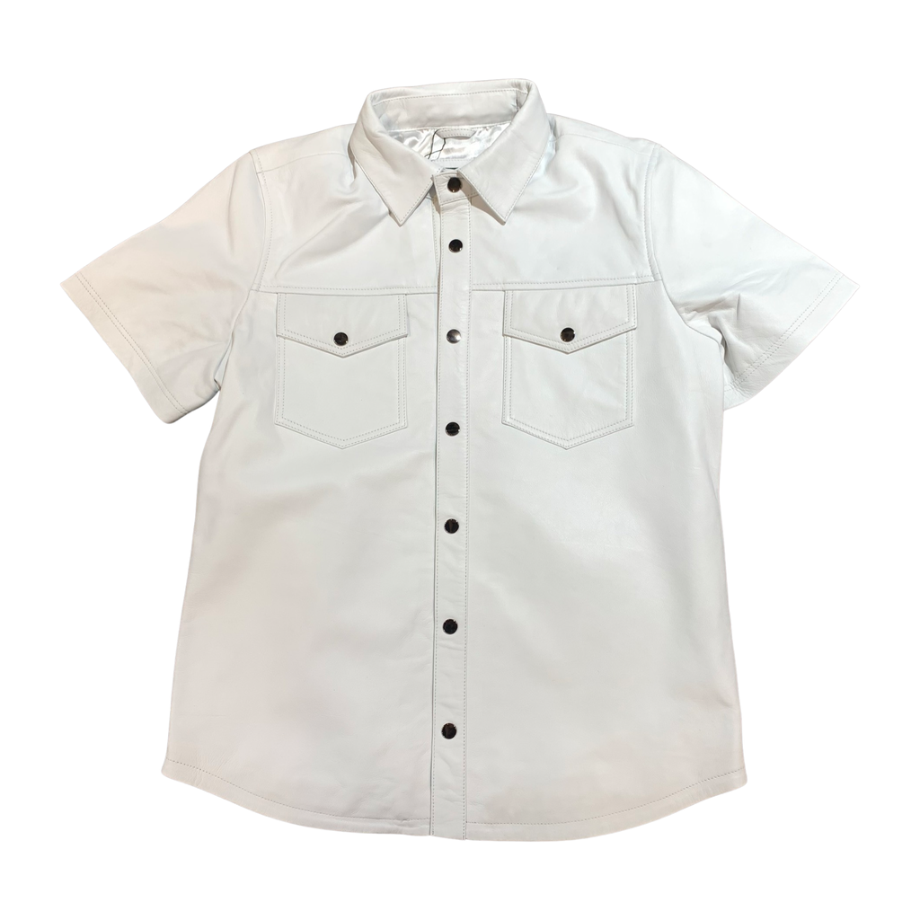 Kashani Men's White Lambskin Button-Up Short Sleeve Shirt - Dudes Boutique