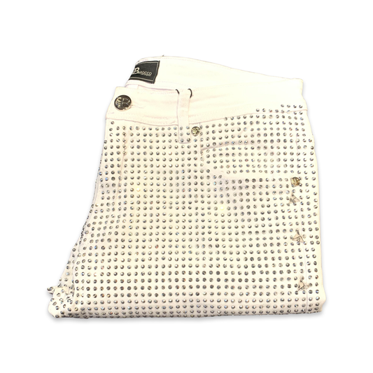 Barocco Men's White Fully Loaded Crystal Spiked Jeans - Dudes Boutique
