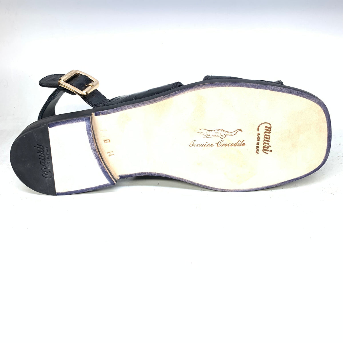 Mauri 5071 Black Gold Buckle Baby Crocodile Sandals - Dudes Boutique
