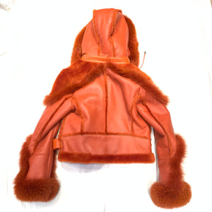 Temer Ladies Burnt Orange Biker Fox Shearling Coat - Dudes Boutique