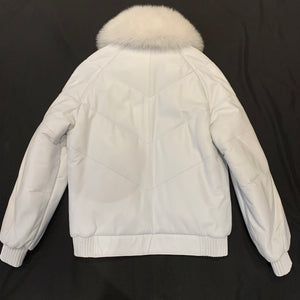 Barya NewYork White Fox Fur Quilted Lambskin Bomber Jacket - Dudes Boutique