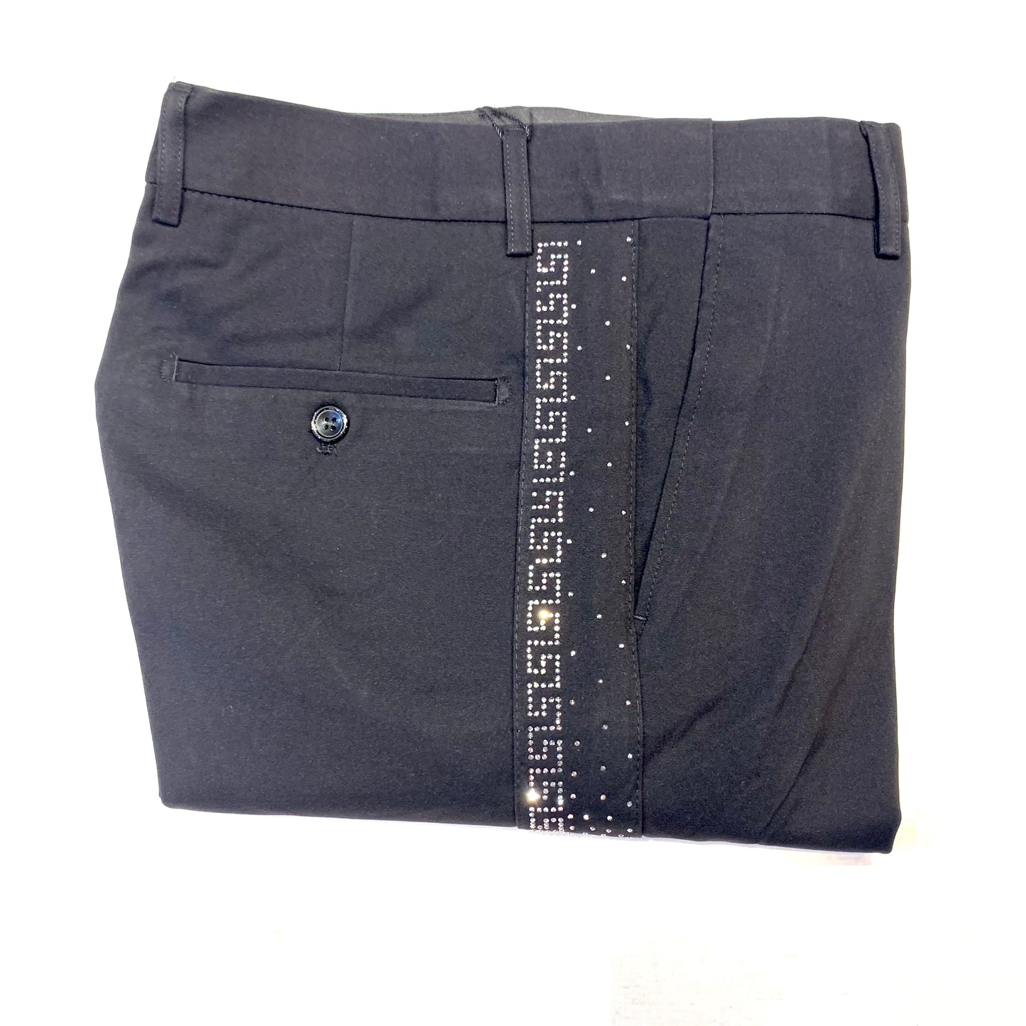 Barocco Men's Black Greek Key Crystal Dress Pants - Dudes Boutique