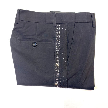 Barocco Men's Black Greek Key Crystal Dress Pants - Dudes Boutique