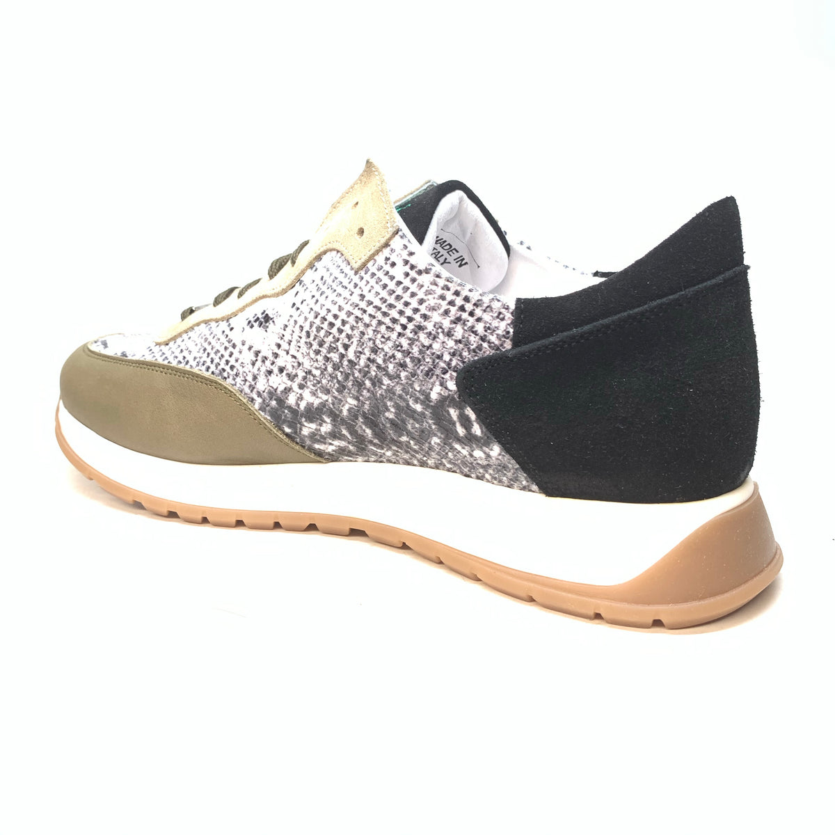 Mauri M728 Calf, Python Print, & Green Suede Sneakers - Dudes Boutique