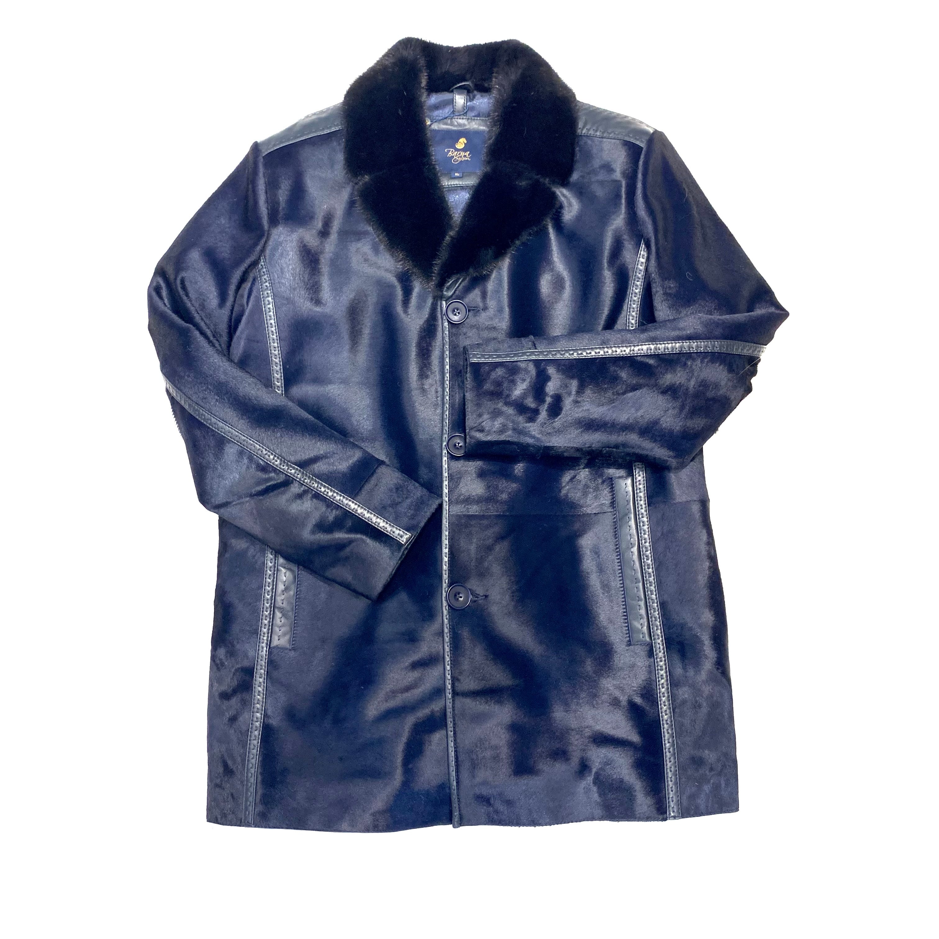 Barya NewYork Navy Pony Hair Mink Collar Peacoat - Dudes Boutique