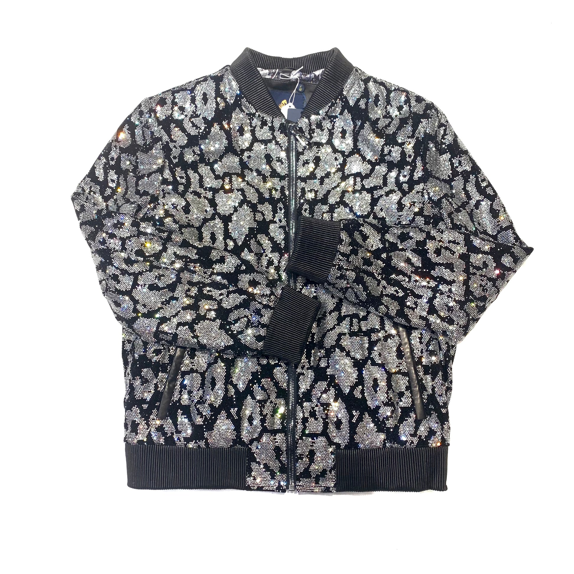Barya NewYork Silver Black Crystal Bomber Jacket - Dudes Boutique