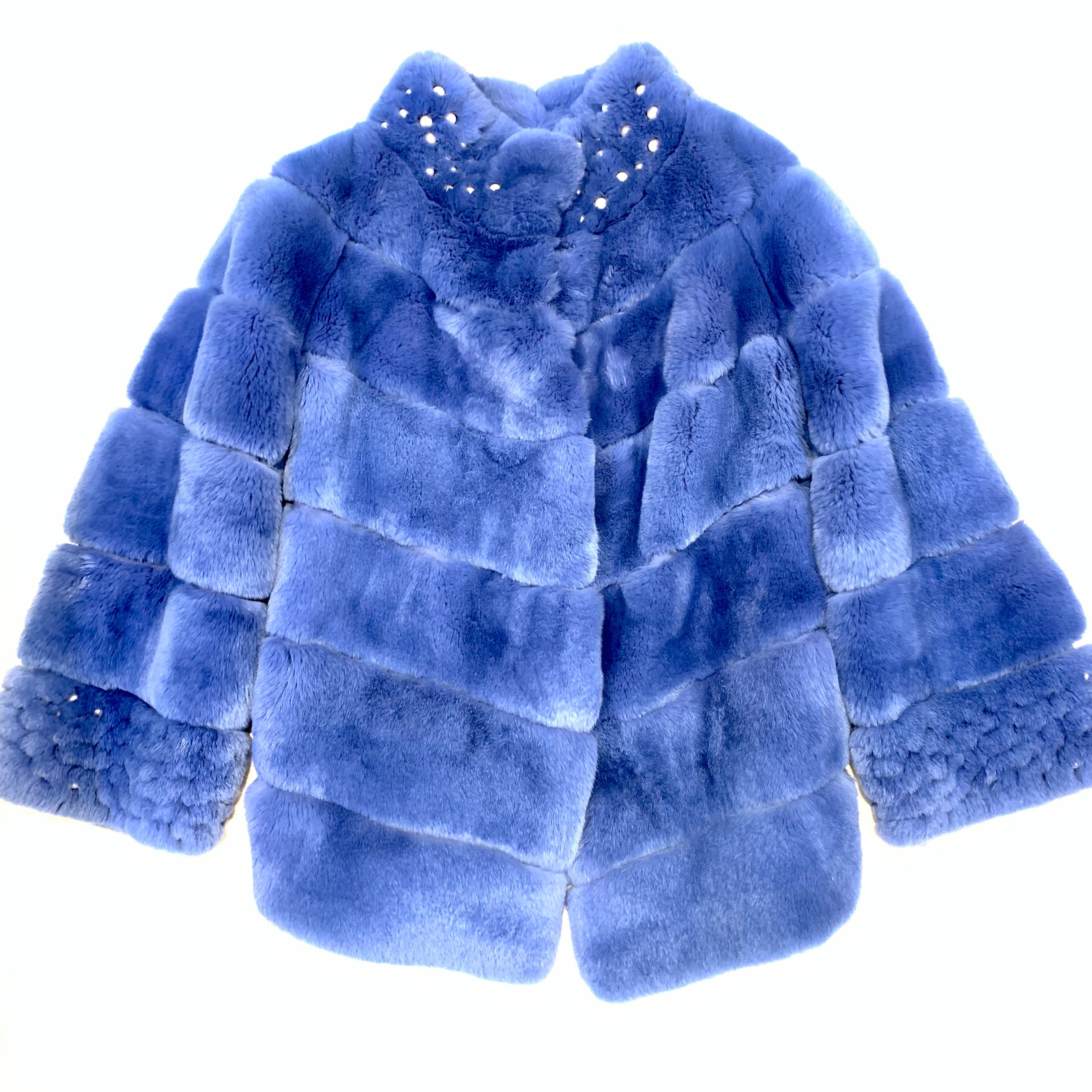 Barya NewYork Ladies Pearl Indigo Rex Chinchilla Car Coat - Dudes Boutique