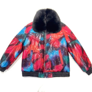 Barya NewYork Multi-Color Quilted Fox Collar Bomber Jacket - Dudes Boutique