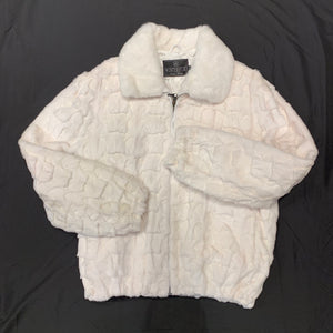 Kashani White Diamond Cut Mink Bomber Jacket - Dudes Boutique