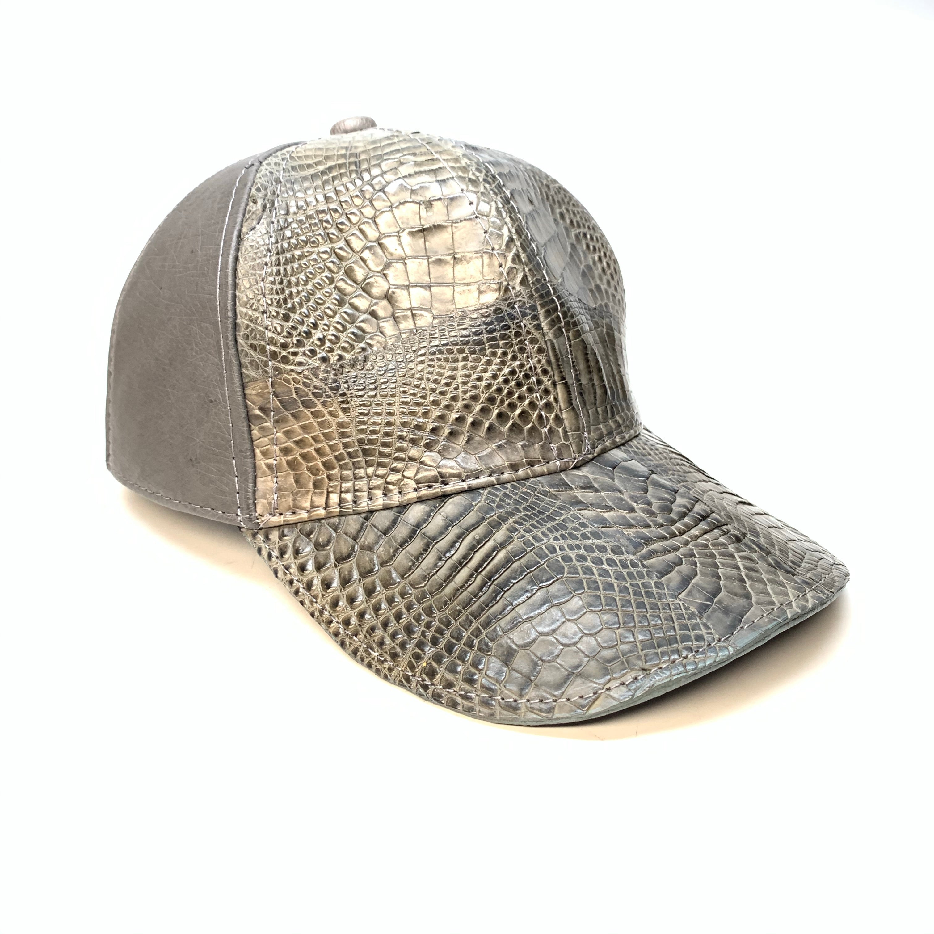 Kashani Charcoal Grey Alligator & Ostrich Quill StrapBack Hat - Dudes Boutique