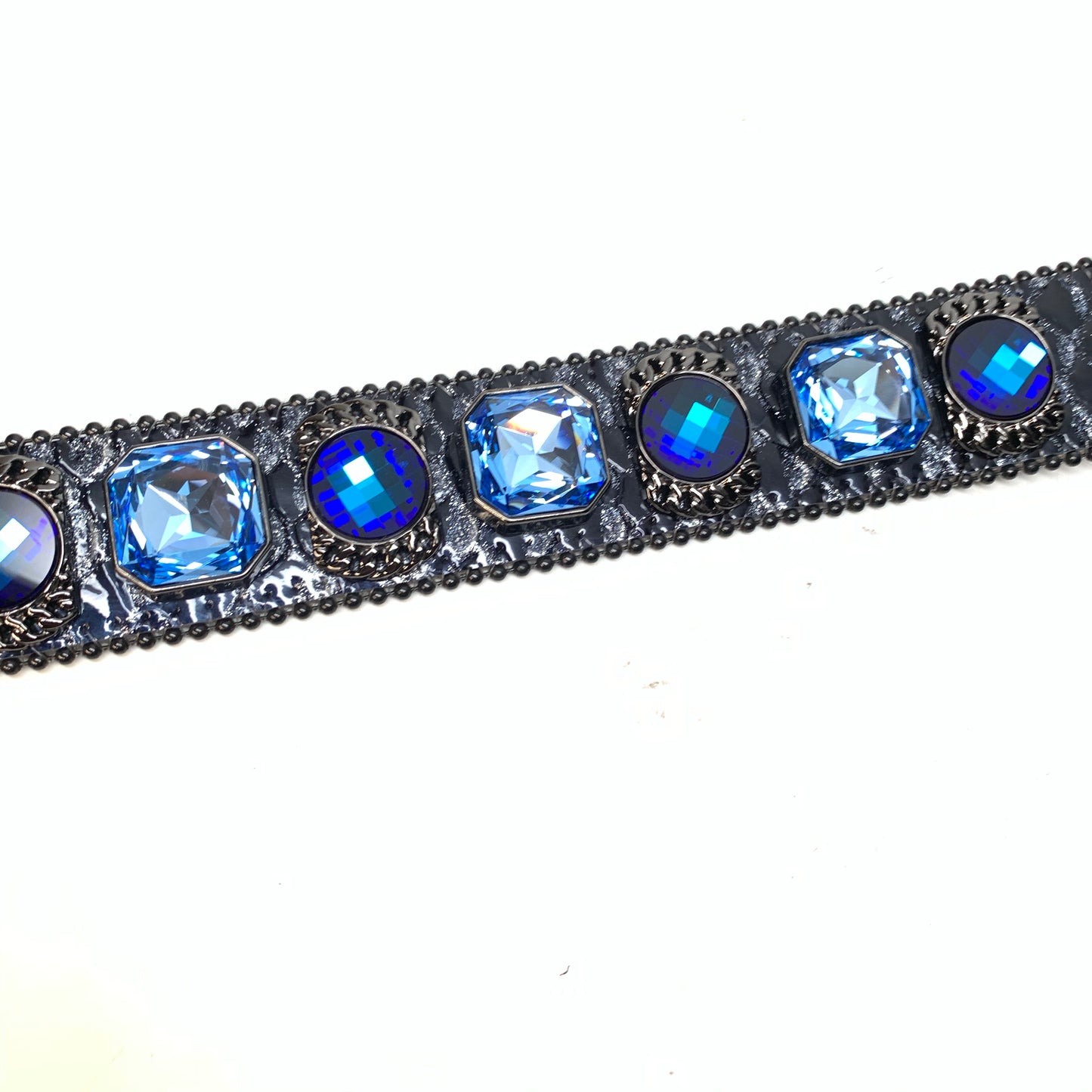 b.b. Simon 'Midnight Navy' Big Block Patent Python Crystal Belt - Dudes Boutique