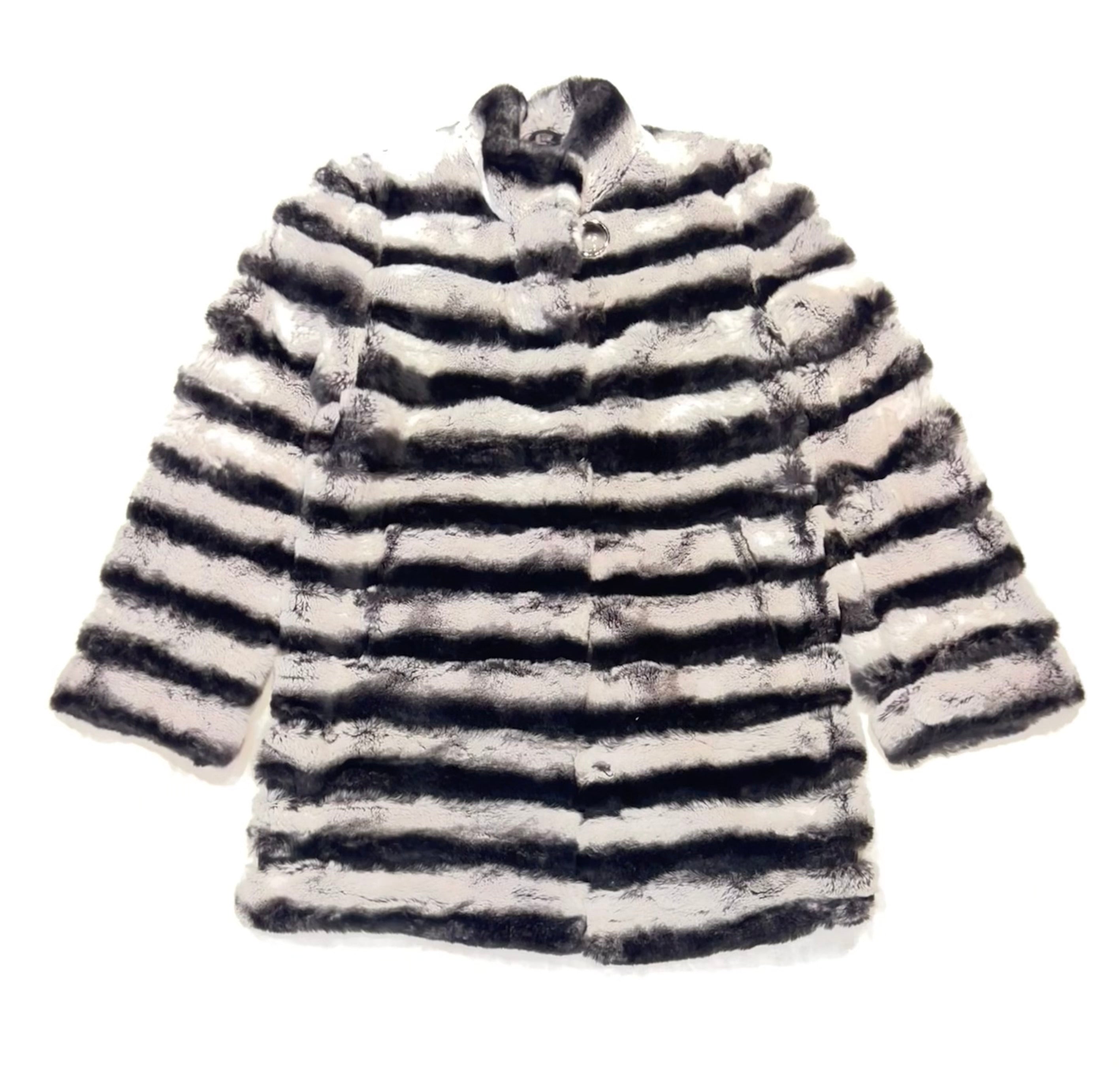 Barya NewYork Ladies 3/4 Grey Rex Rabbit Chinchilla Coat - Dudes Boutique