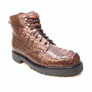 Vestigium Chocolate Brown Hornback Crocodile Combat Boots - Dudes Boutique