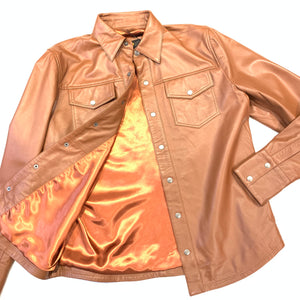 Kashani Men's Cognac Lambskin Button-Up Shirt - Dudes Boutique