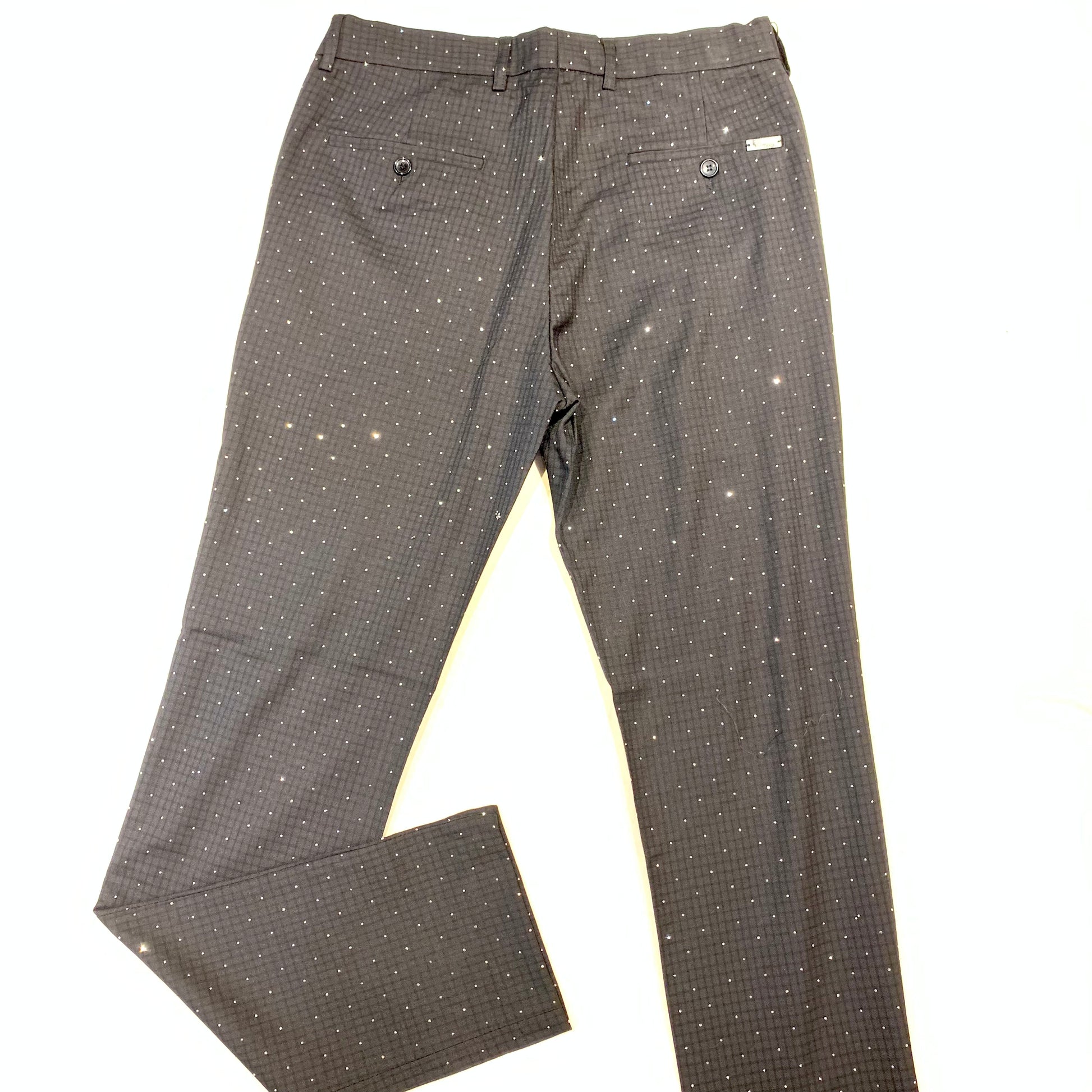 Barocco Men's Black Plaid  Sparkle Crystal Dress Pants - Dudes Boutique