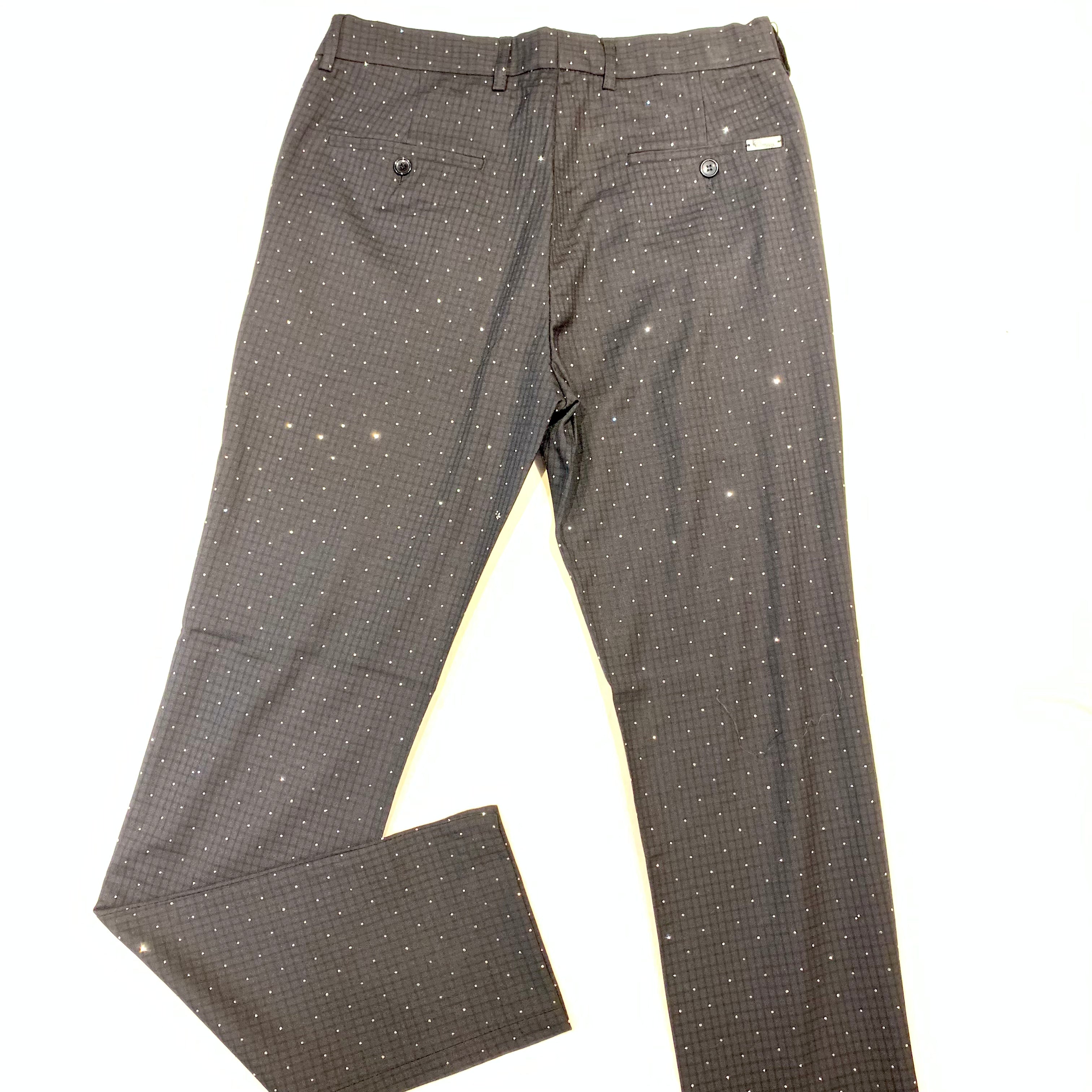 Barocco Men's Black Plaid  Sparkle Crystal Dress Pants - Dudes Boutique