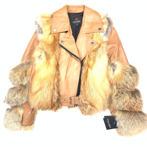 Volare Cognac Fox Fur Biker Jacket - Dudes Boutique