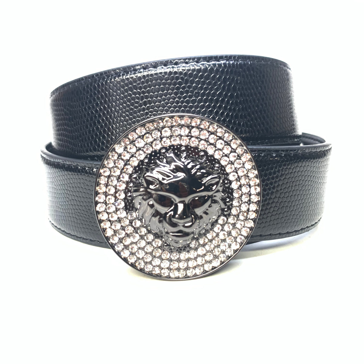 Barabas "Lion Guard" Shiny Black/Black Snake Adjustable Luxury Leather Dress Belt - Dudes Boutique
