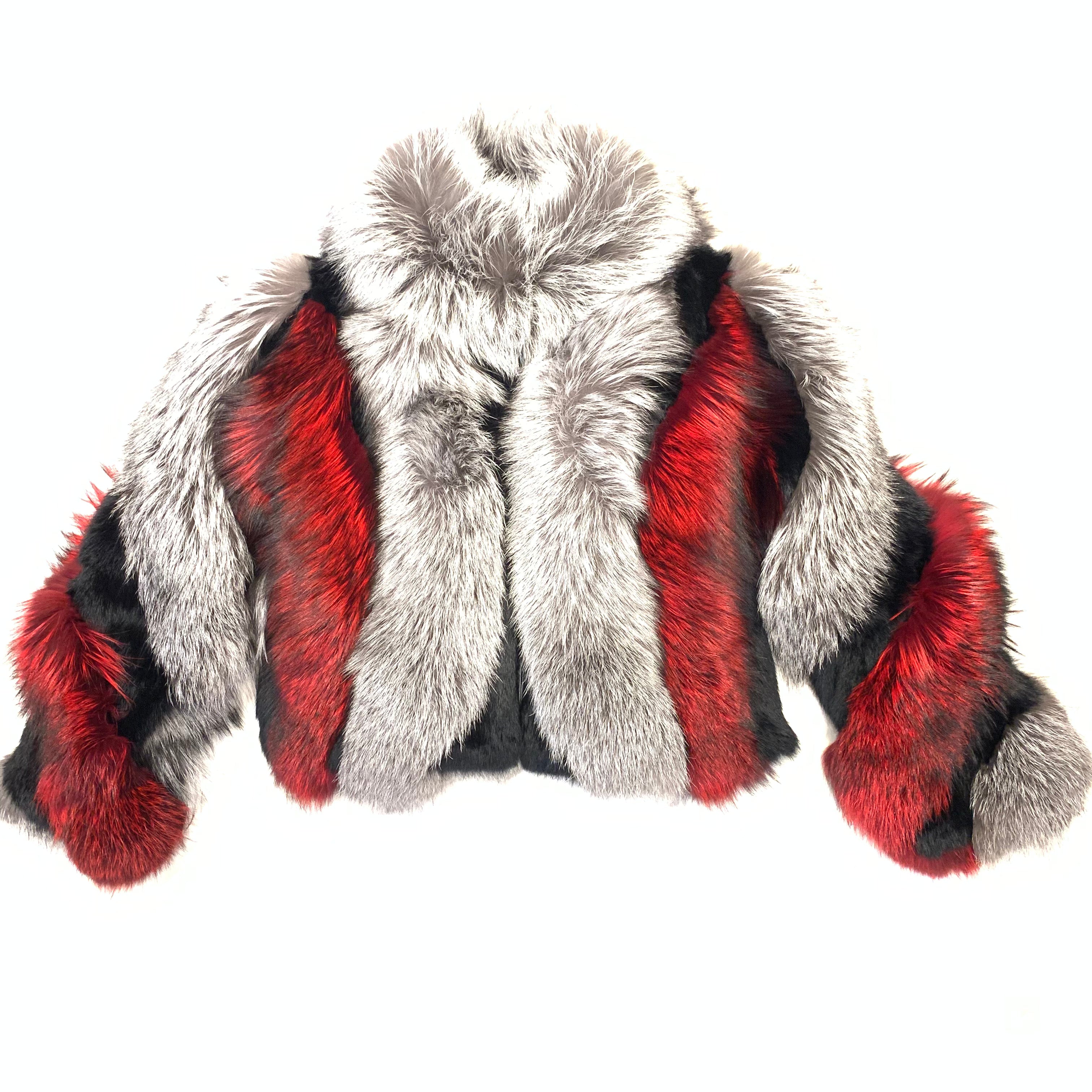 Volare Ladies Red & Silver Fox Fur Coat - Dudes Boutique