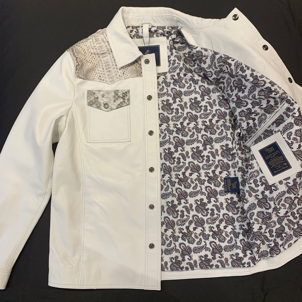 Barya NewYork White/Natural Python Snakeskin Button-Up Shirt - Dudes Boutique