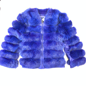 Kashani Ladies Blue Fox Fur Removable Sleeve Fur Coat - Dudes Boutique