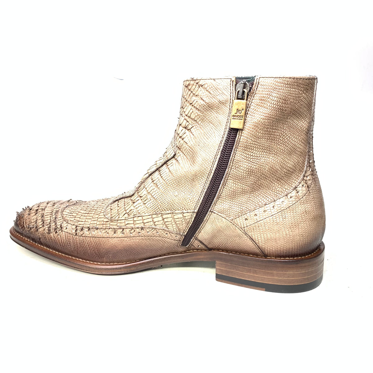 Jo Ghost Oryx Brown Embossed Lizard Zipper Ankle Boots - Dudes Boutique