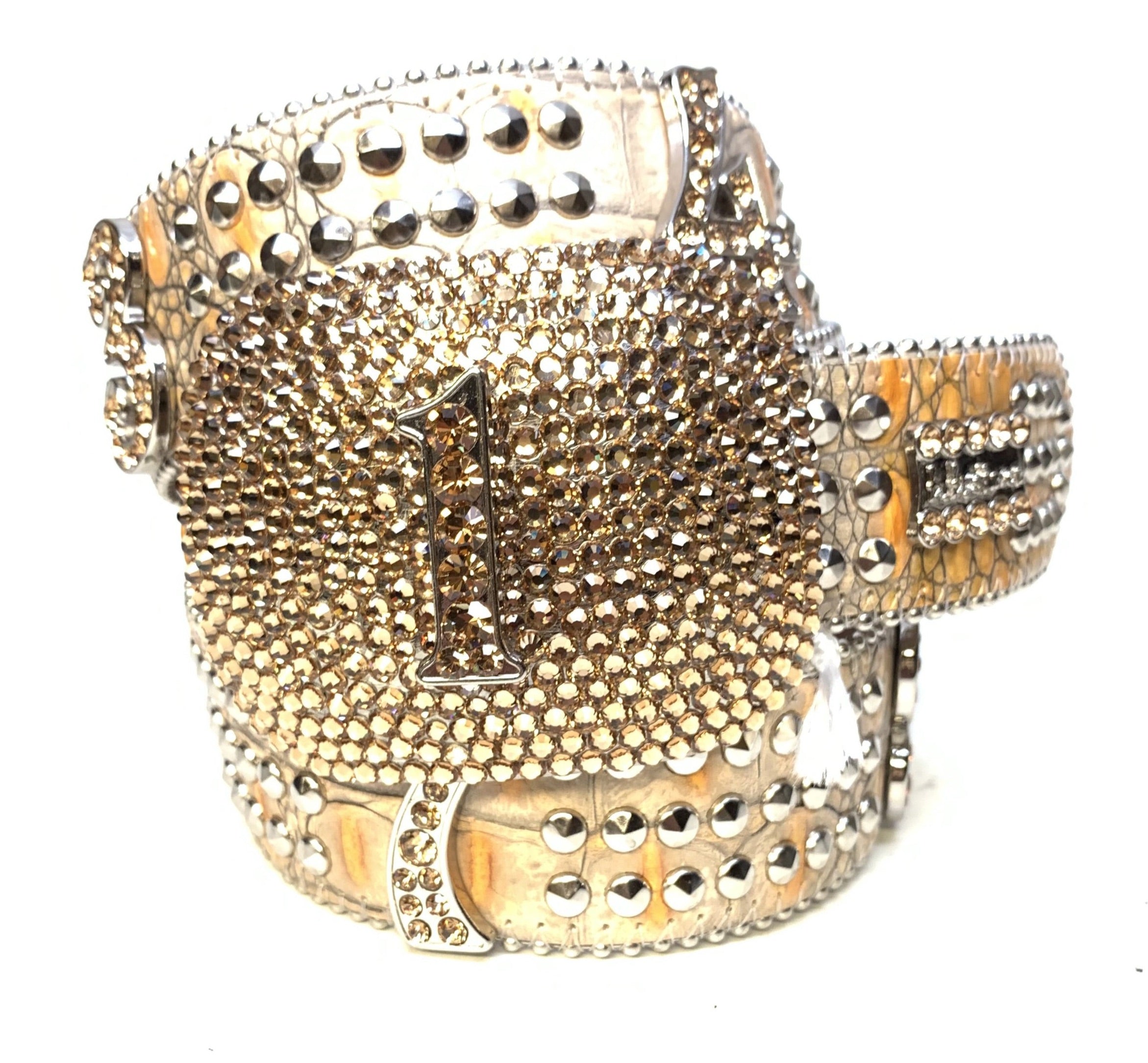 b.b. Simon "Gold Numbers" Studded Crystal Belt - Dudes Boutique