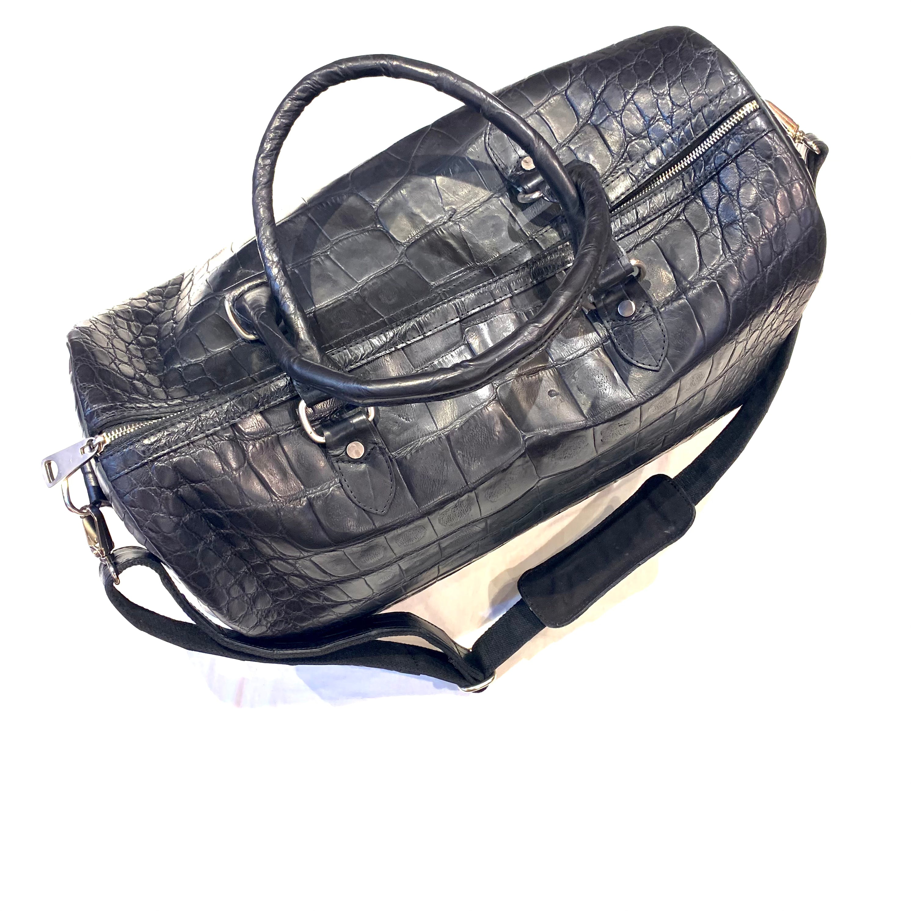 Kashani Black Full Skin Alligator Body Duffle Bag - Dudes Boutique