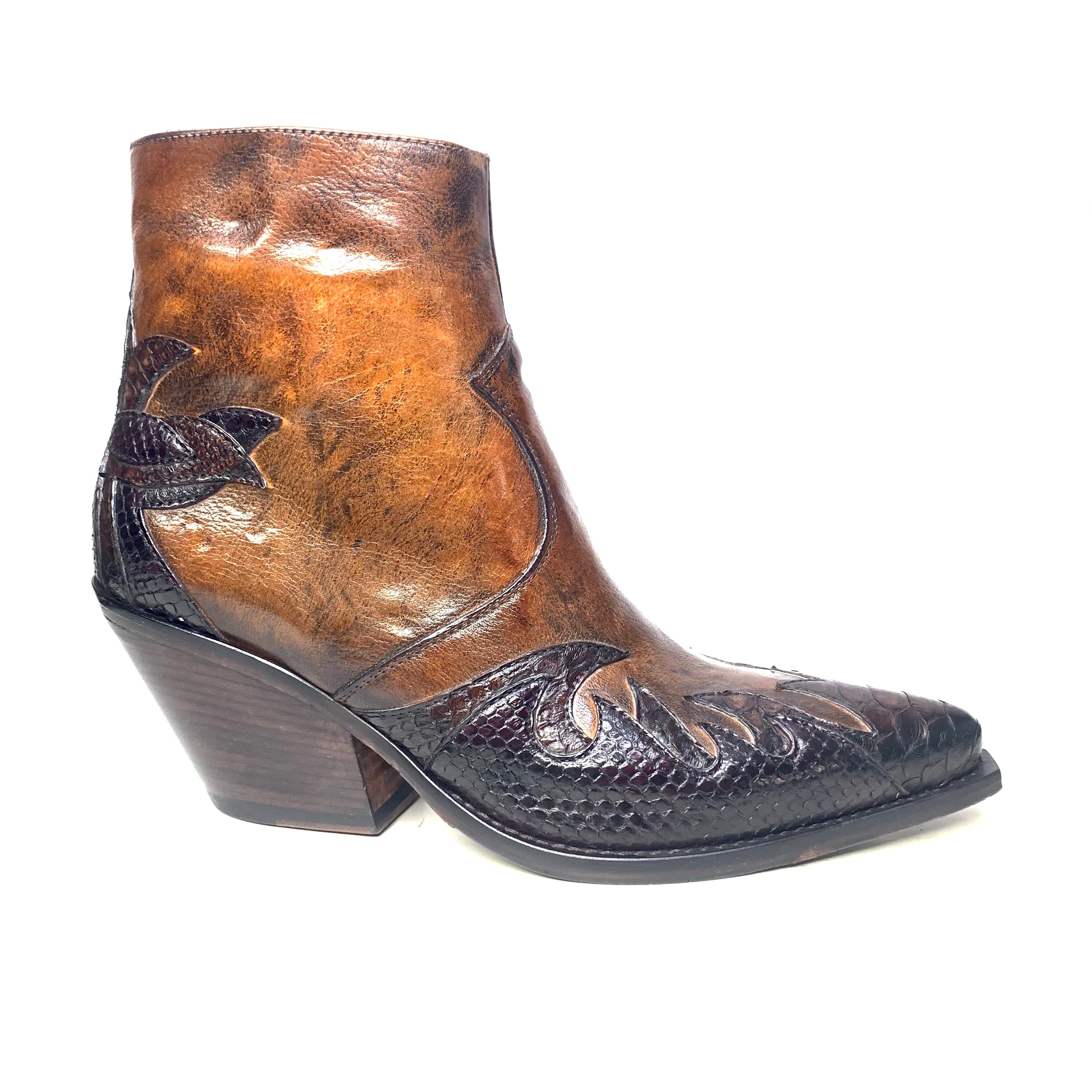 Jo Ghost Ladies Caramel Python Leather Western Boots - Dudes Boutique