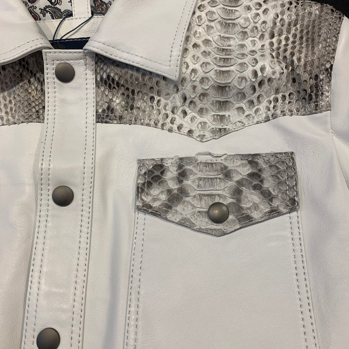 Barya NewYork White/Natural Python Snakeskin Button-Up Shirt - Dudes Boutique